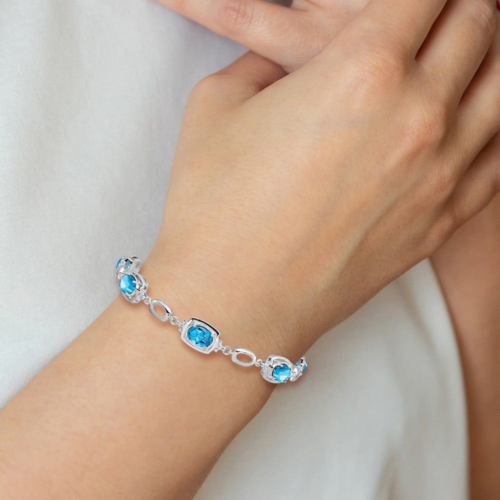 Sterling Silver Rhodium-plated Light Swiss Blue Topaz Link Bracelet