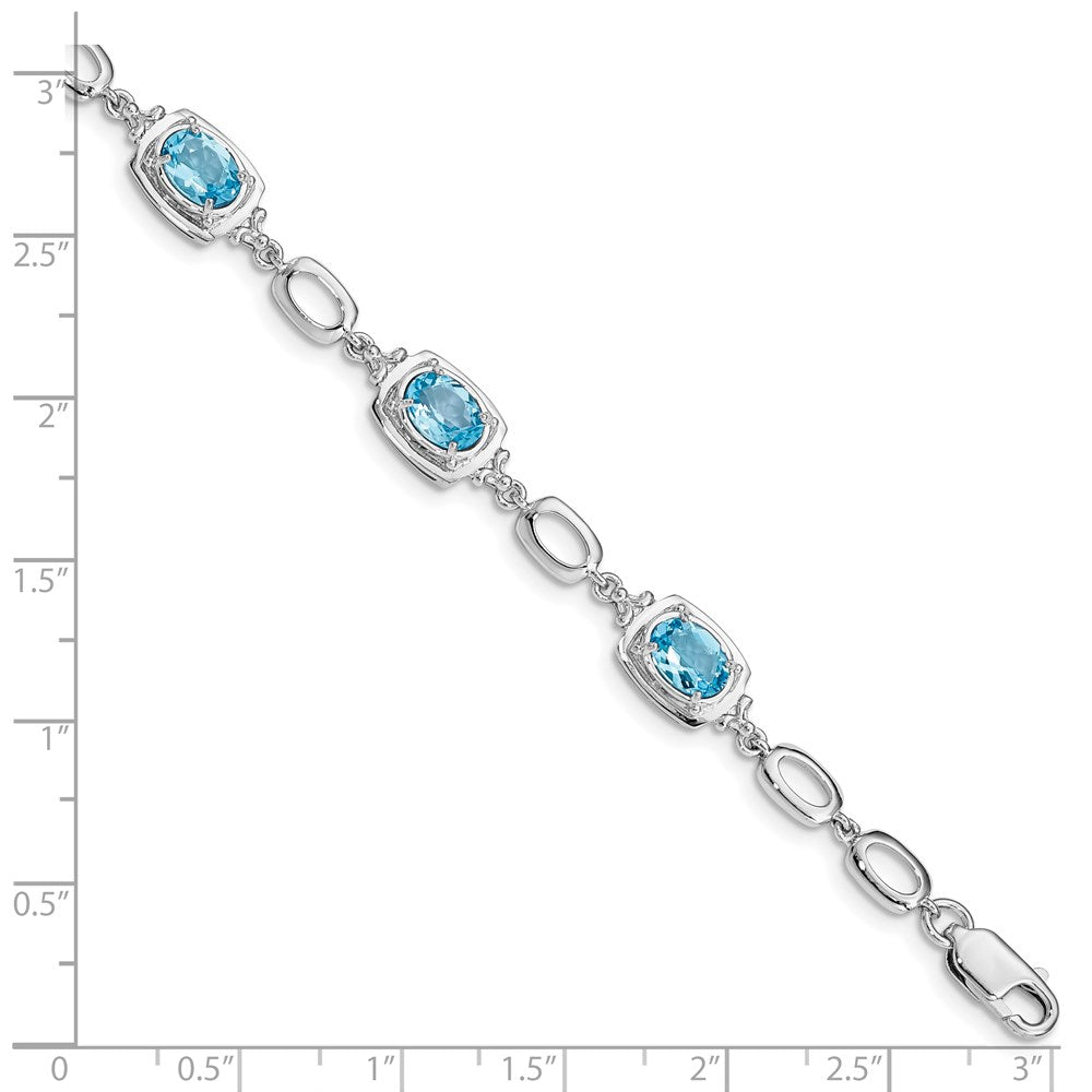 Sterling Silver Rhodium-plated Light Swiss Blue Topaz Link Bracelet