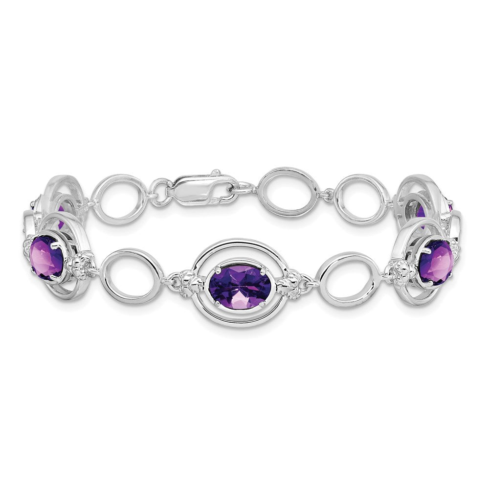 Sterling Silver Rhodium-plated Amethyst Open Link Bracelet