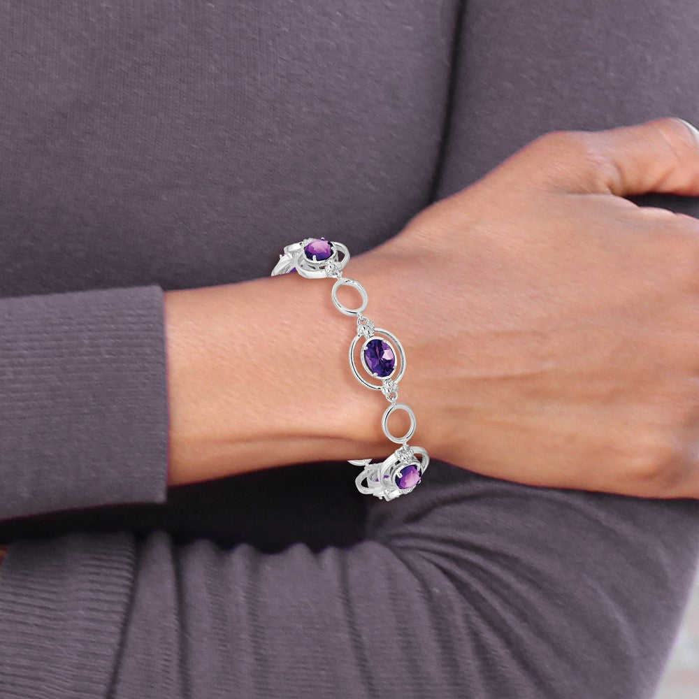 Sterling Silver Rhodium-plated Amethyst Open Link Bracelet