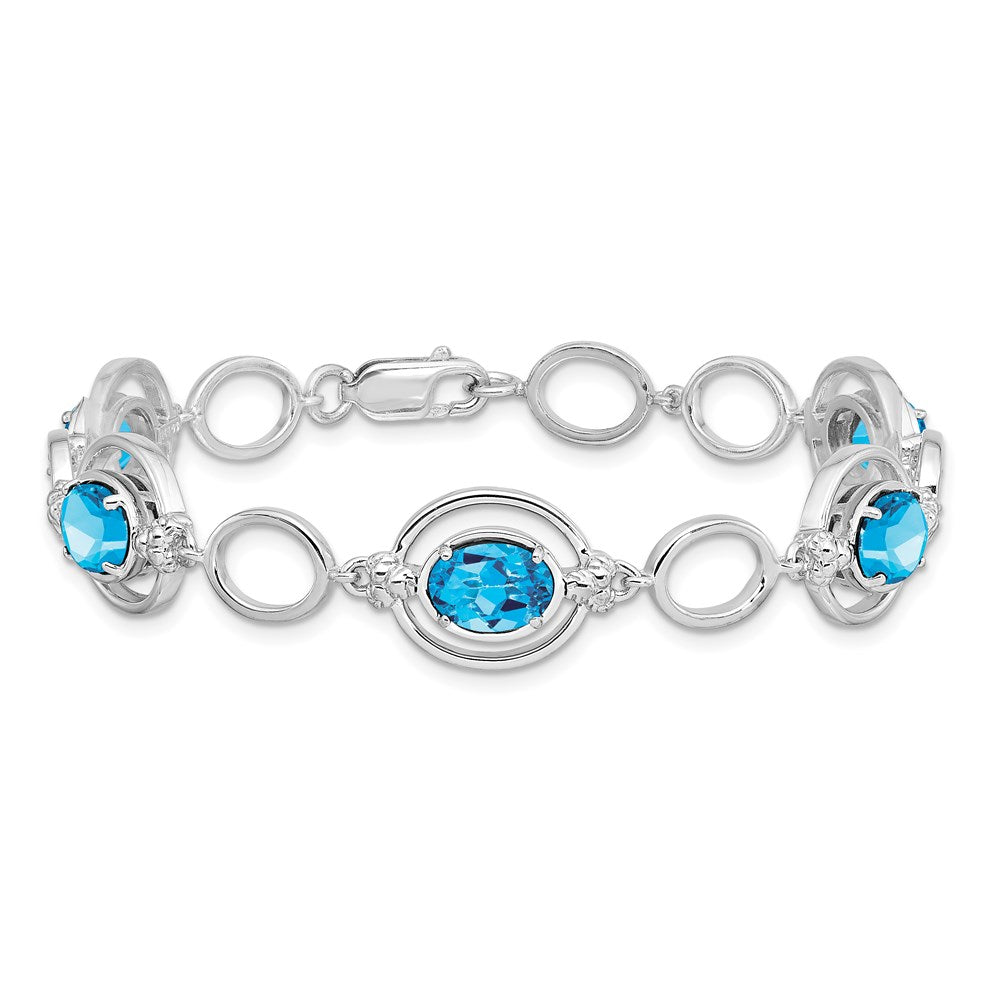 Sterling Silver Rhodium-plated Lt. Swiss Blue Topaz Open Link Bracelet