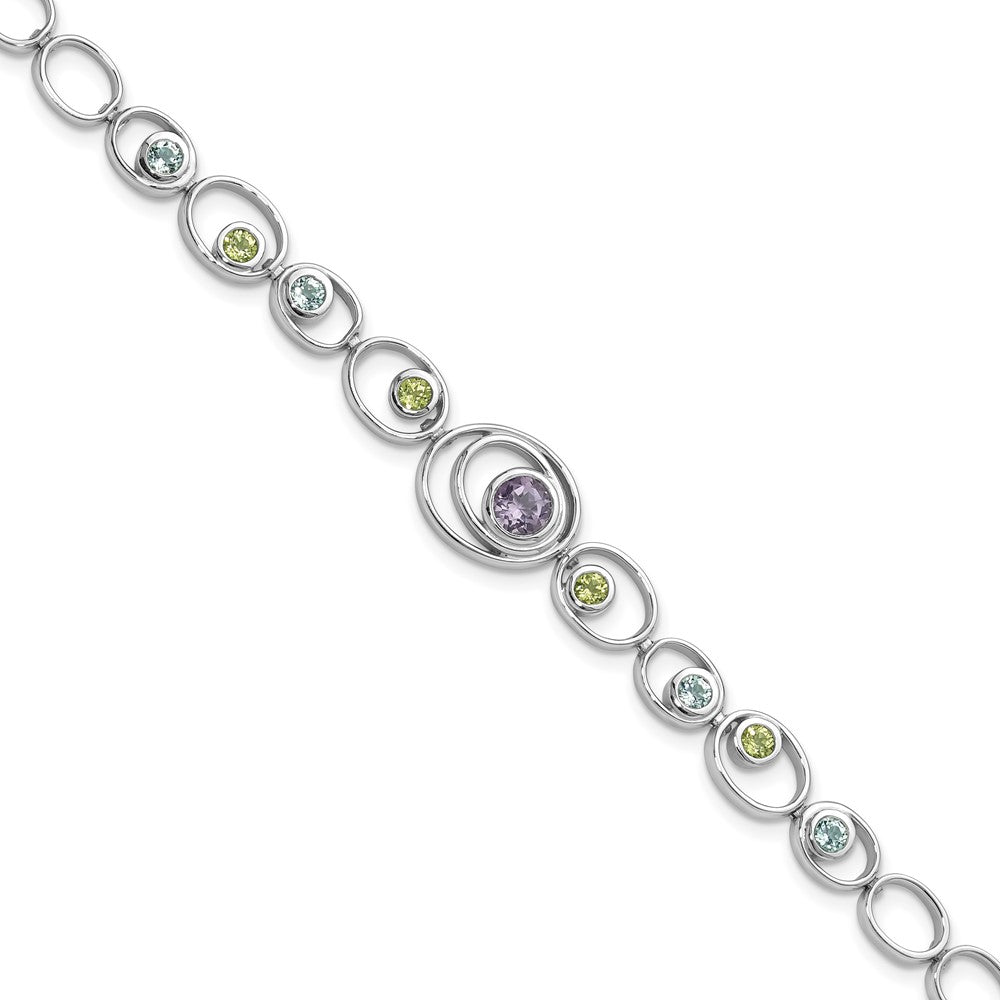 Sterling Silver Rhodium-plated w/Peridot, Blue Topaz &Amethyst Bracelet