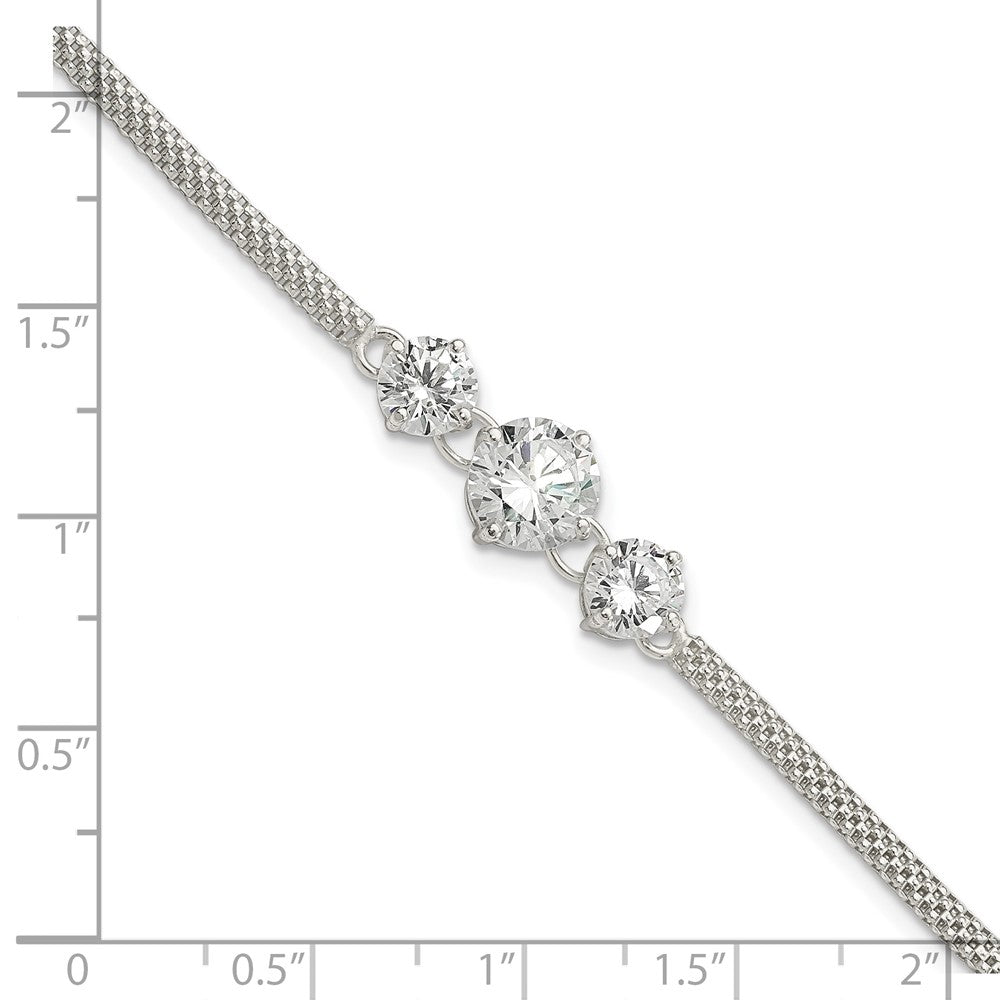 Sterling Silver CZ 7.5in 3-stone Bracelet