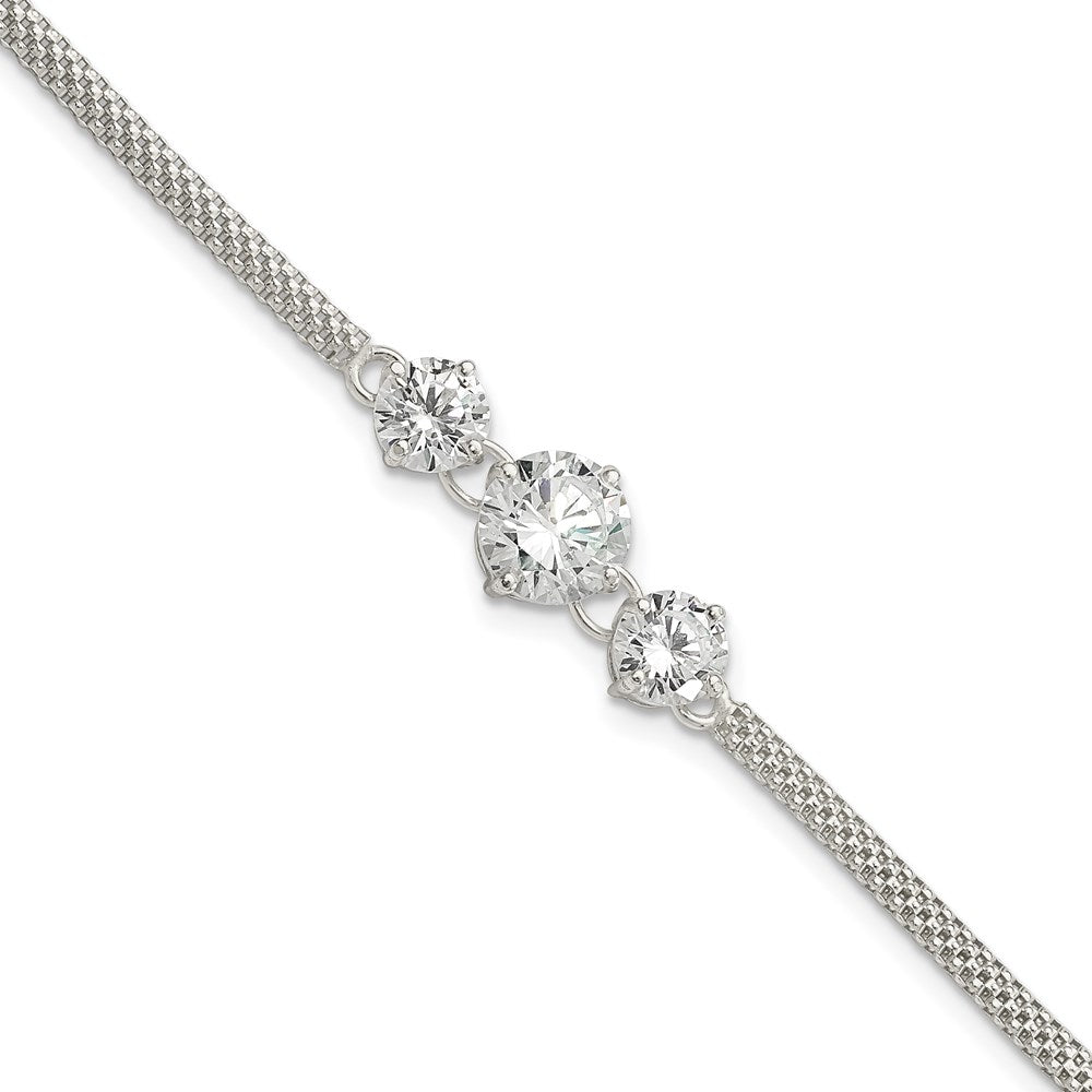 Sterling Silver CZ 7.5in 3-stone Bracelet