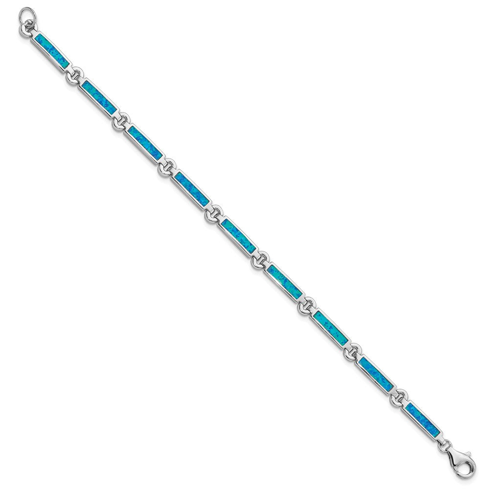 Sterling Silver Rhodium-plated Lab Created Opal Bars 7 inch Bracelet