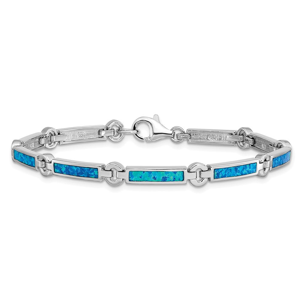 Sterling Silver Rhodium-plated Lab Created Opal Bars 7 inch Bracelet