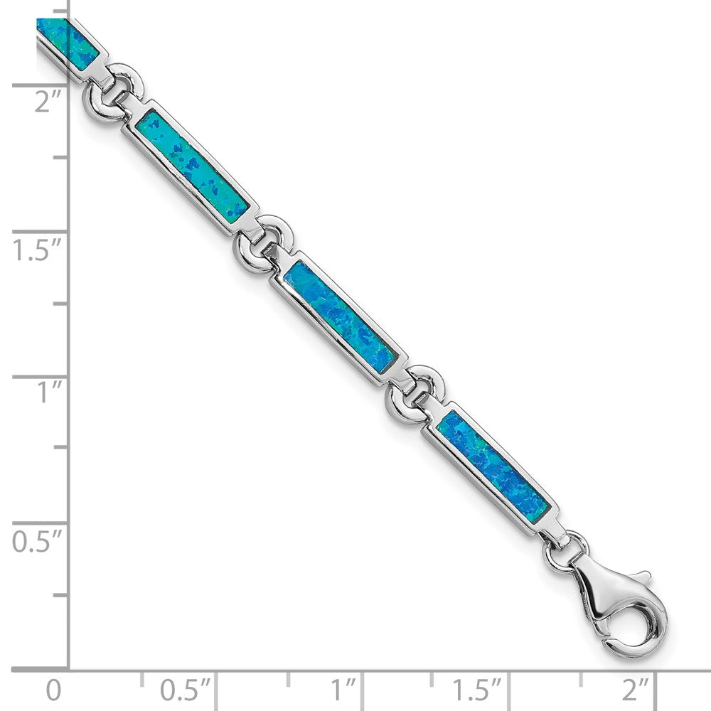 Sterling Silver Rhodium-plated Lab Created Opal Bars 7 inch Bracelet