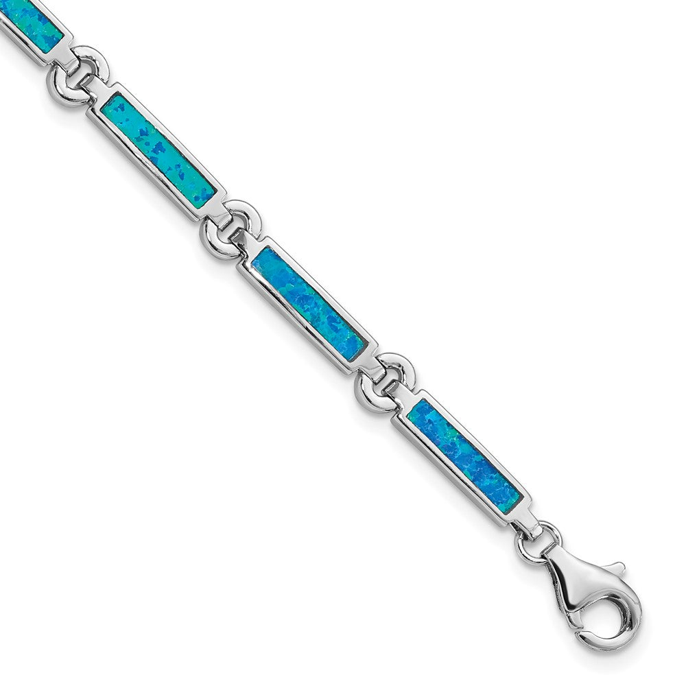 Sterling Silver Rhodium-plated Lab Created Opal Bars 7 inch Bracelet