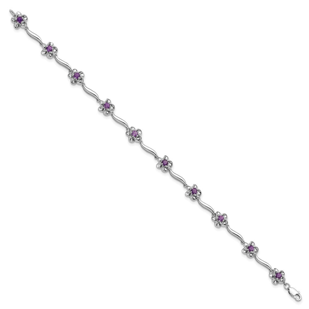 Sterling Silver Rhodium-plated Floral Amethyst Bracelet