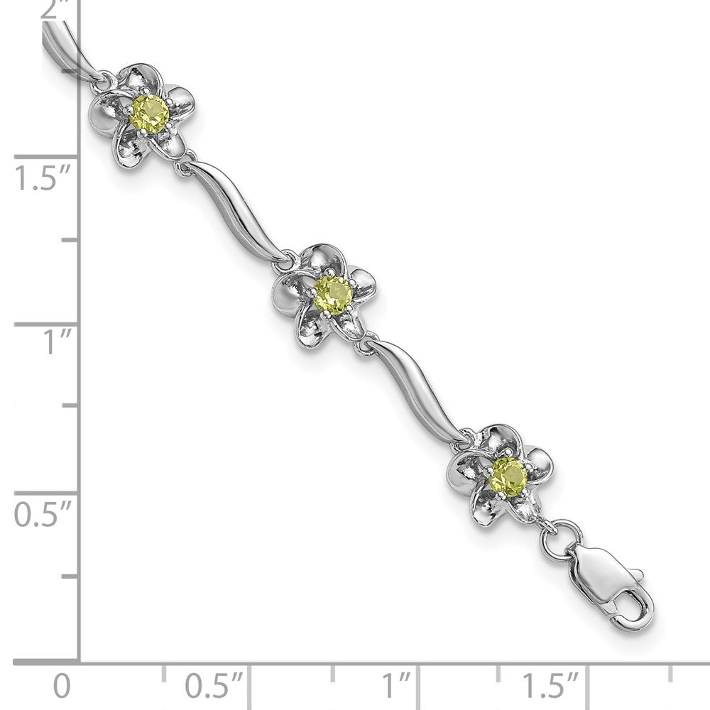 Sterling Silver Rhodium-plated Floral Peridot Bracelet