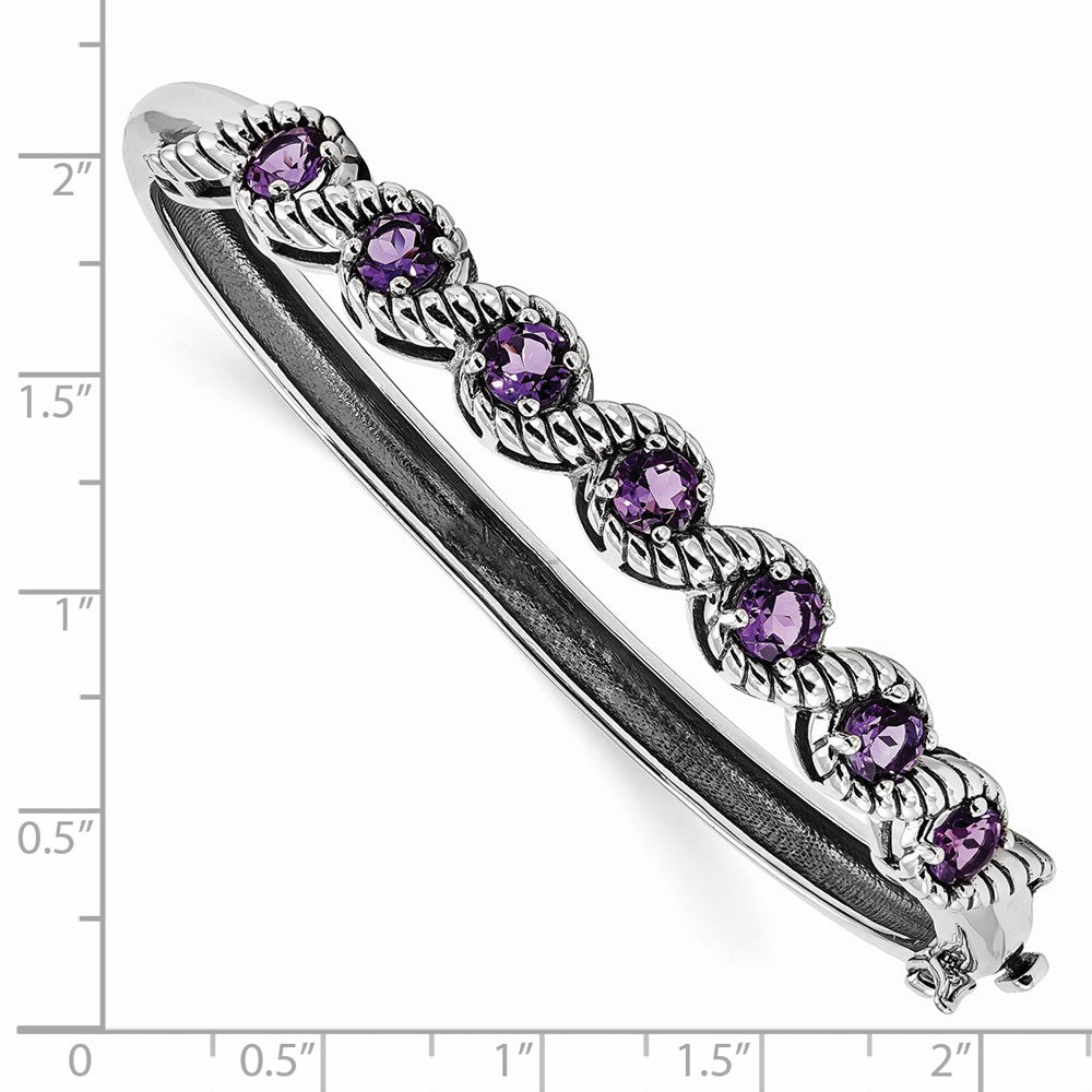 Sterling Silver Rhodium-plated Amethyst Hinged Bangle