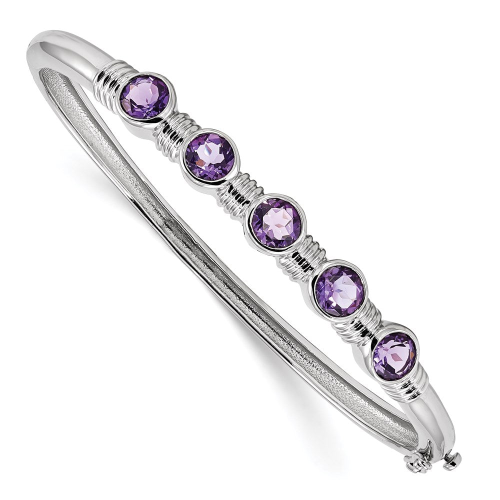 Sterling Silver Rhodium-plated Amethyst Hinged Bangle