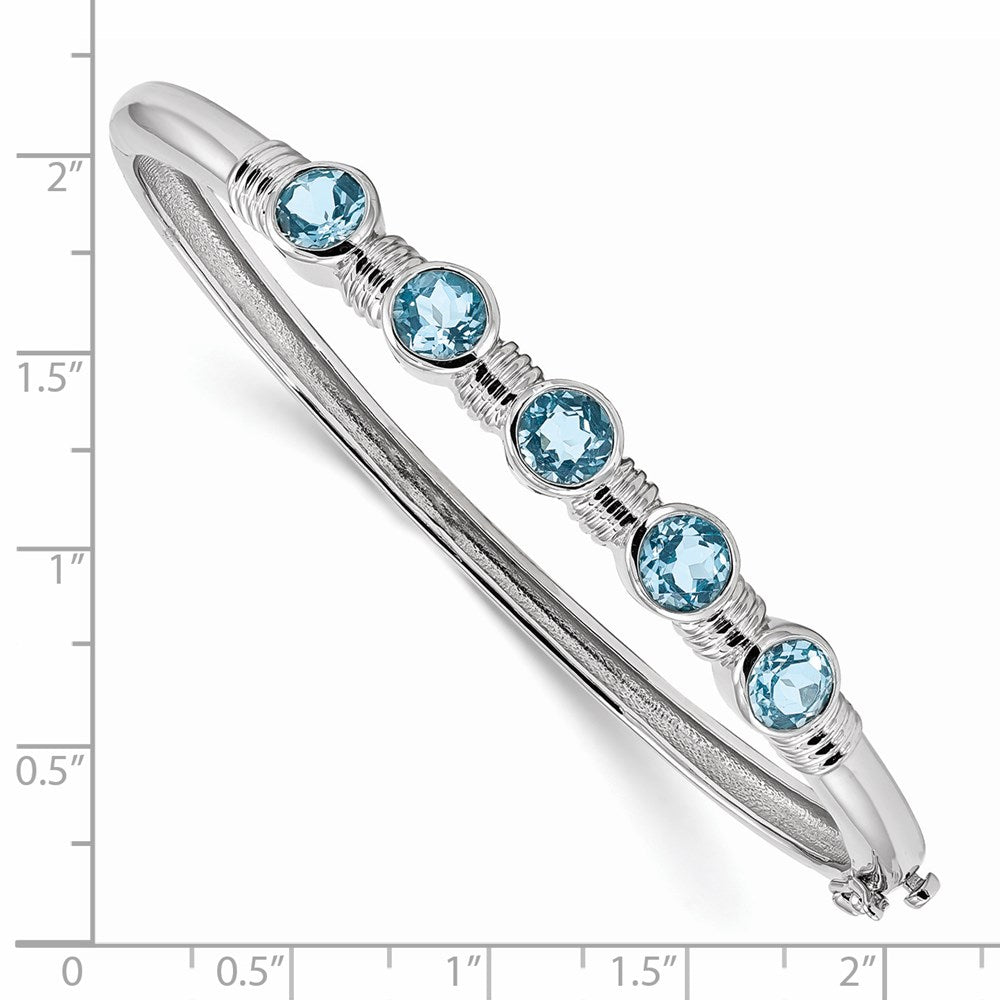 Sterling Silver Rhodium-plated Light Swiss Blue Topaz Hinged Bangle