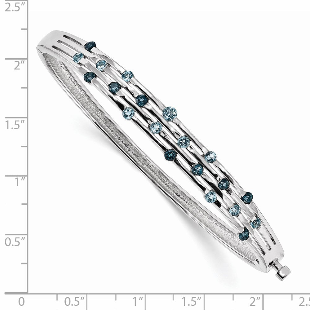 Sterling Silver Rhodium-plated Light Swiss/London Blue Topaz Hinged Bangle