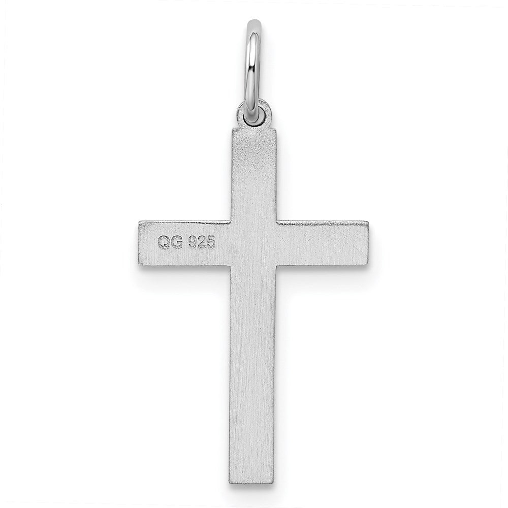 Sterling Silver Rhodium-plated Laser Designed Cross Pendant