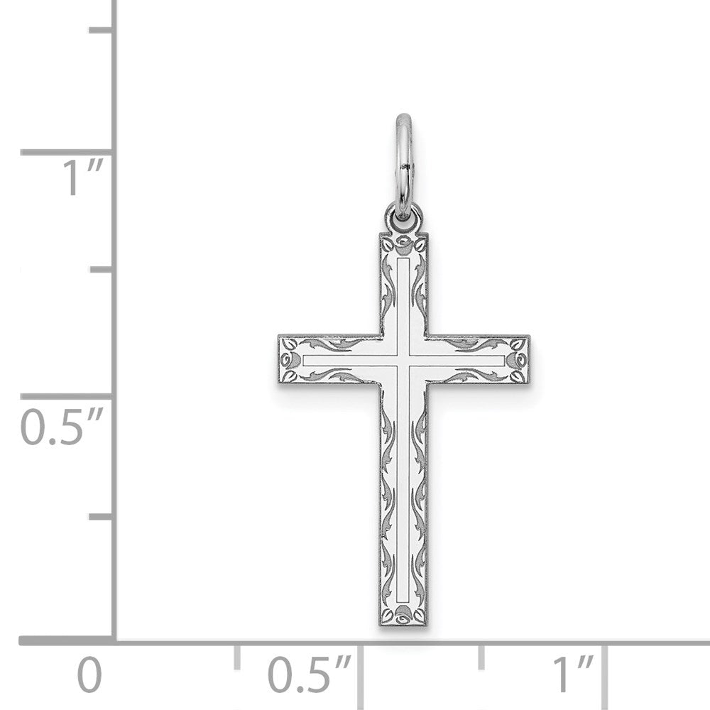 Sterling Silver Rhodium-plated Laser Designed Cross Pendant