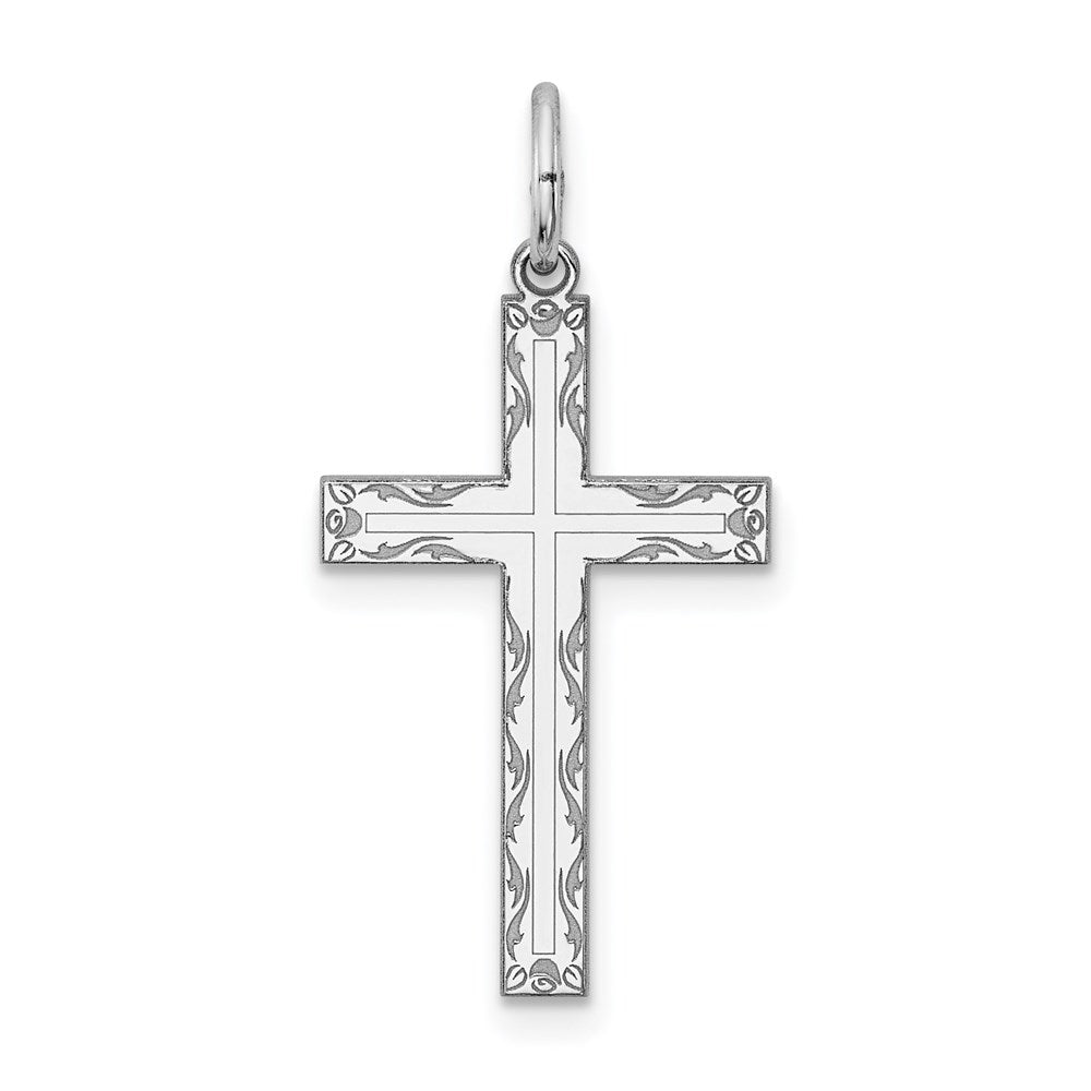 Sterling Silver Rhodium-plated Laser Designed Cross Pendant