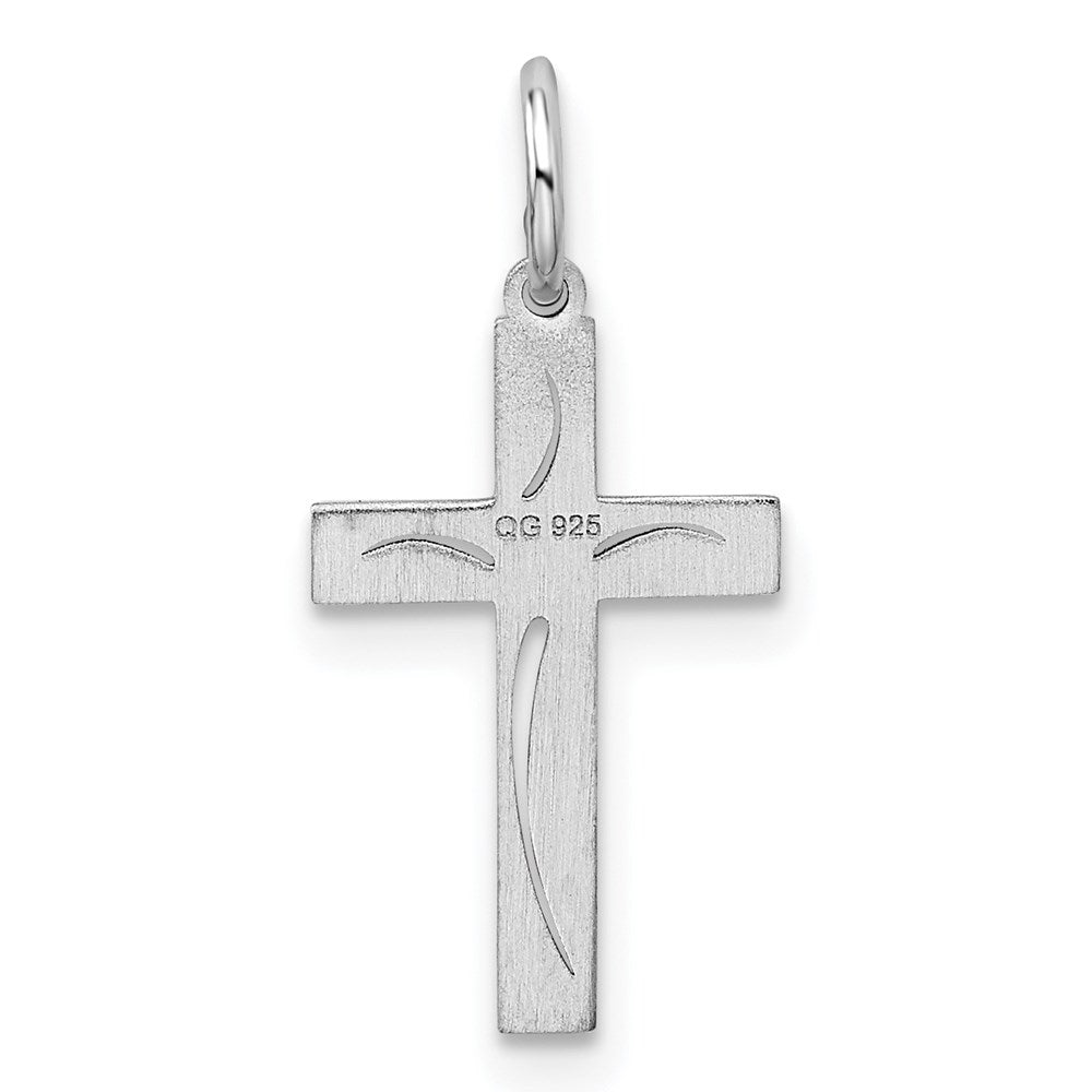 Sterling Silver Rhodium-plated Laser Designed Cross Charm