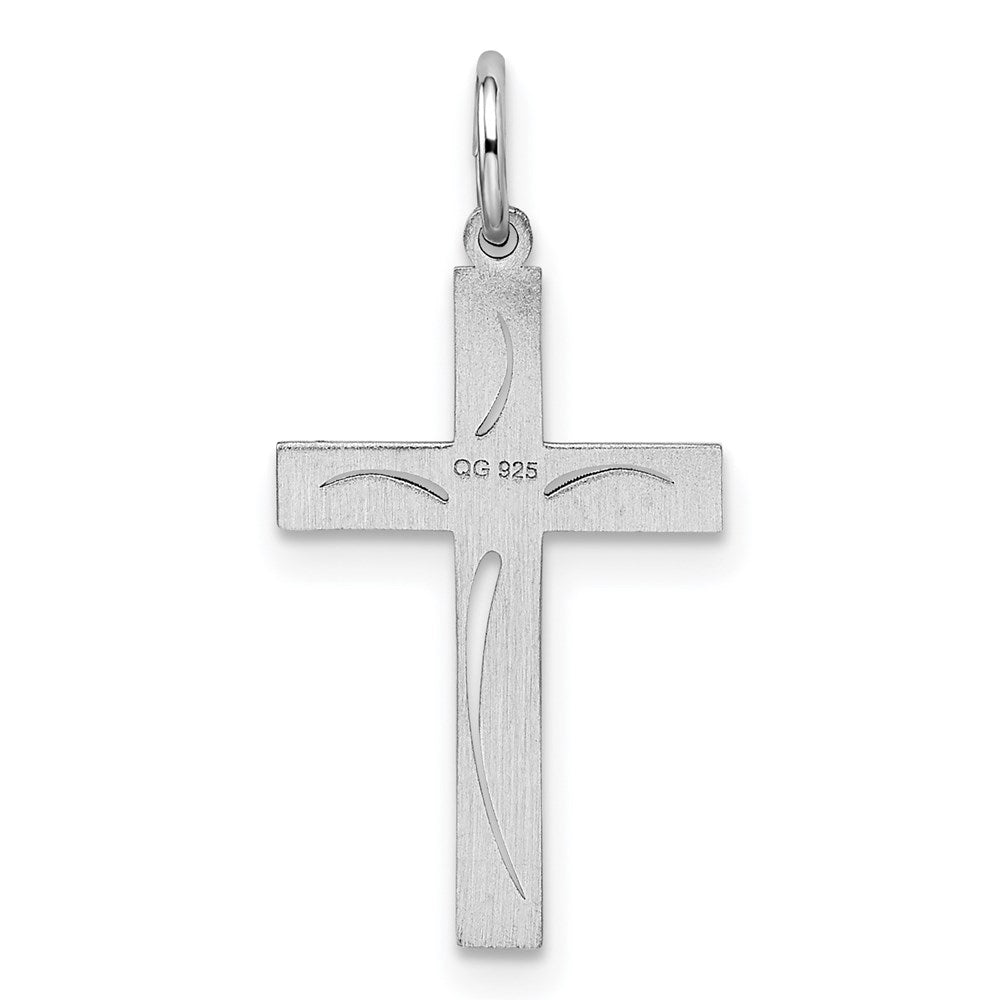 Sterling Silver Rhodium-plated Laser Designed Cross Pendant