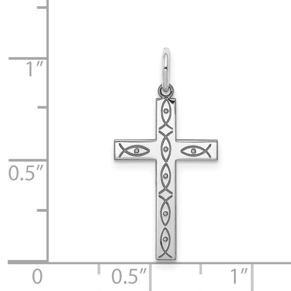 Sterling Silver Rhodium-plated Laser Designed Cross Pendant