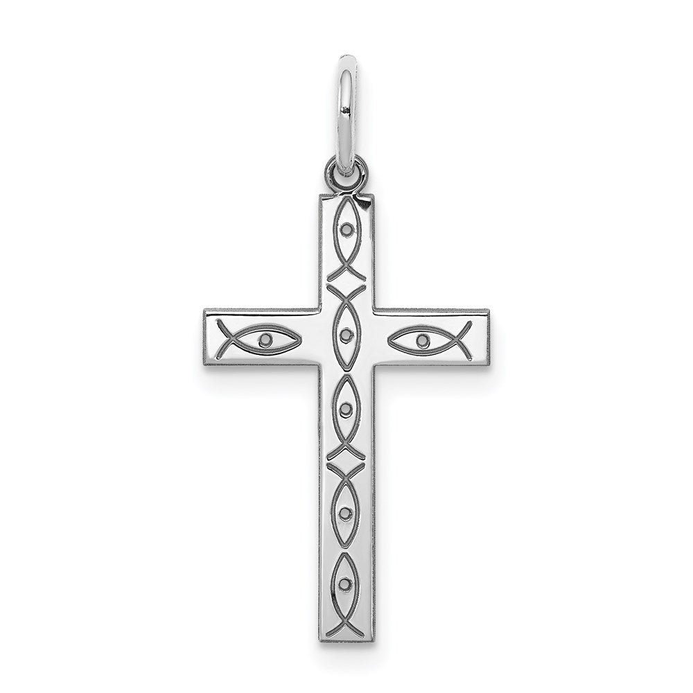 Sterling Silver Rhodium-plated Laser Designed Cross Pendant