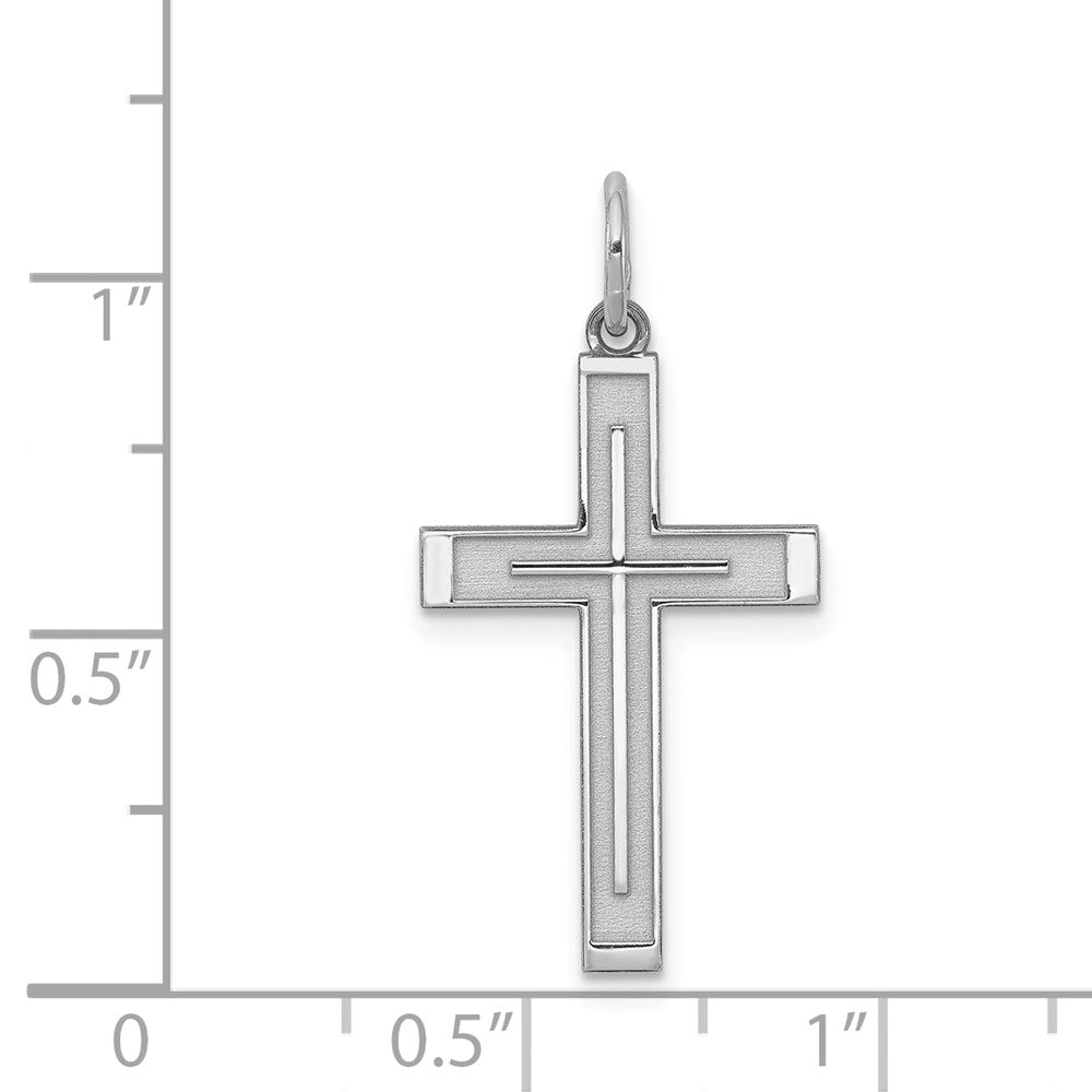 Sterling Silver Rhodium-plated Laser Designed Cross Pendant