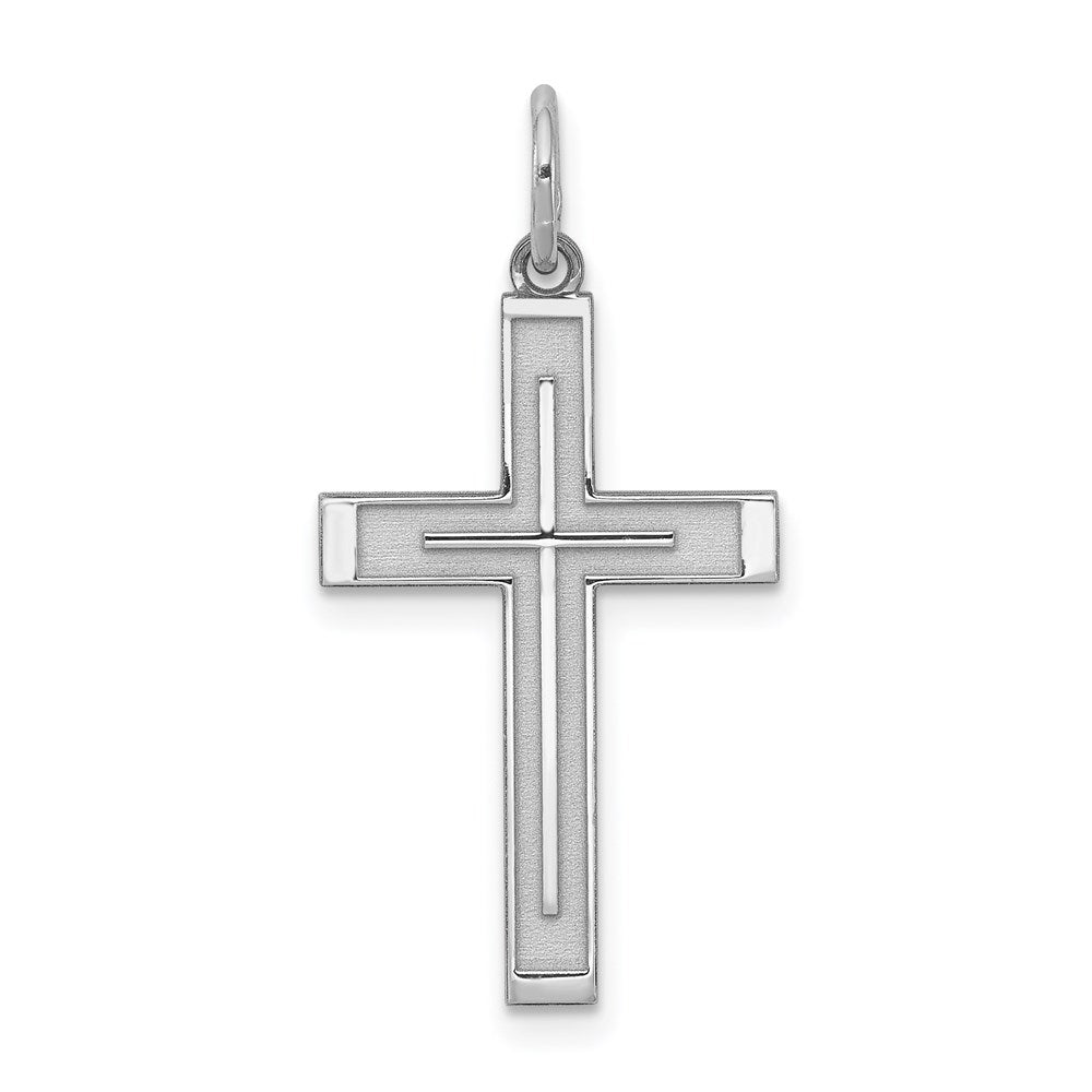 Sterling Silver Rhodium-plated Laser Designed Cross Pendant