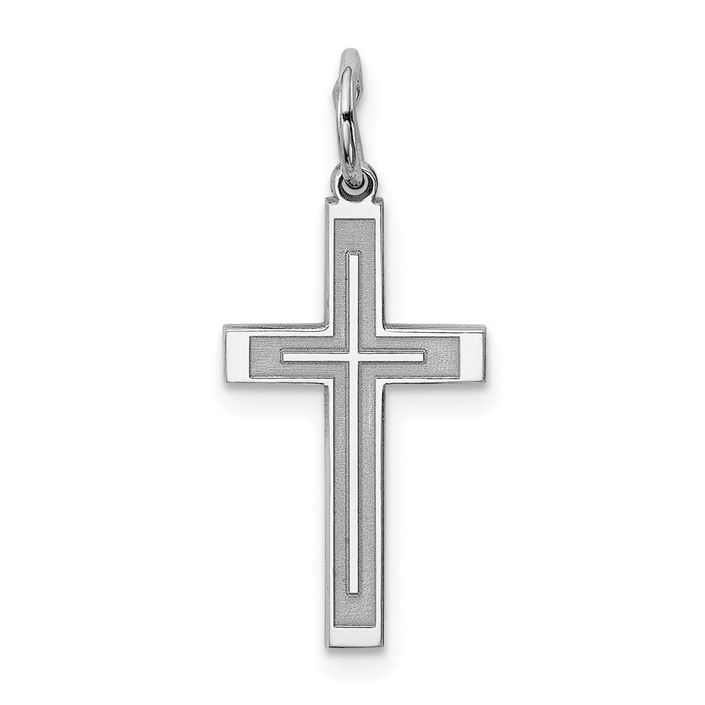 Sterling Silver Rhodium-plated Laser Designed Cross Charm