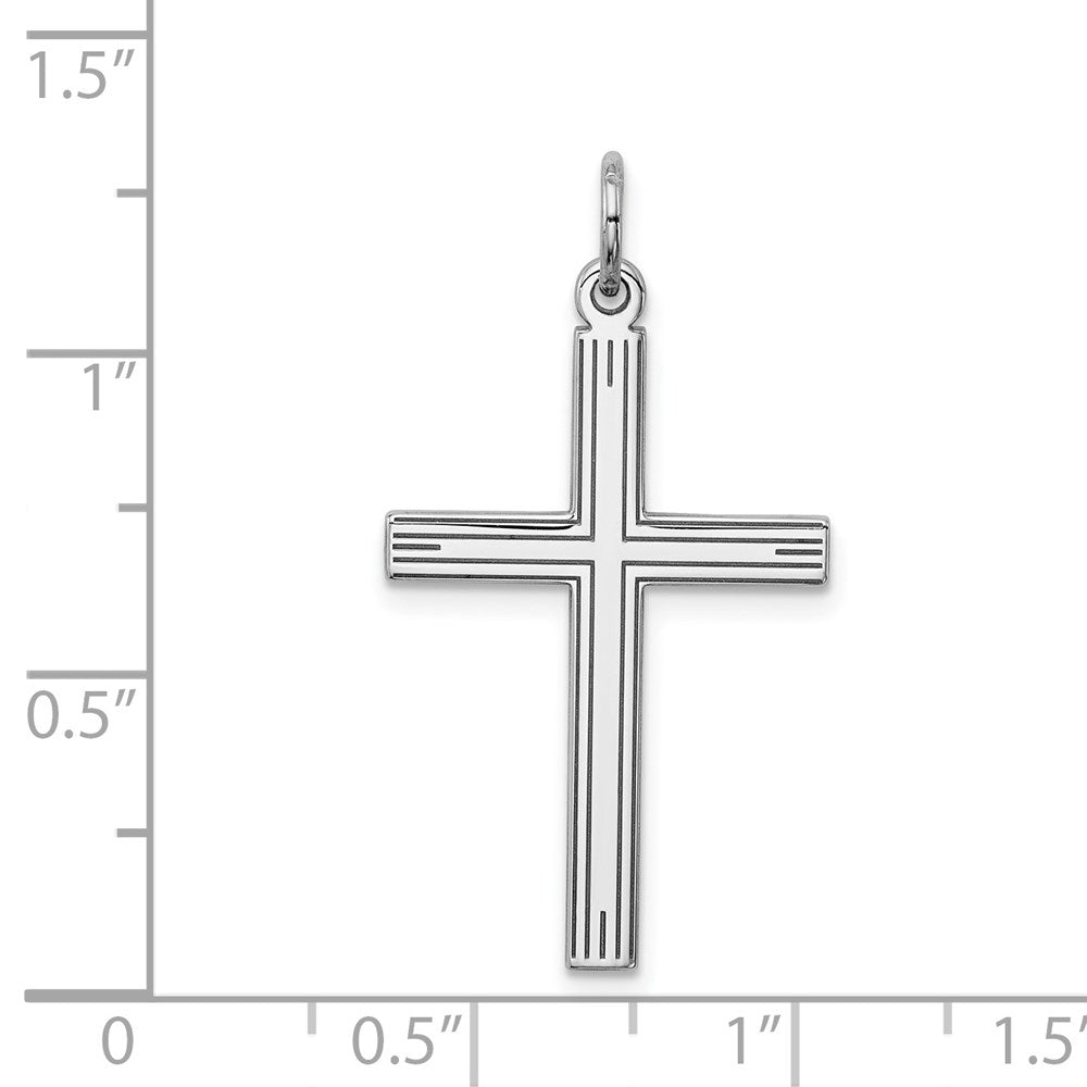 Sterling Silver Rhodium-plated Laser Designed Cross Pendant