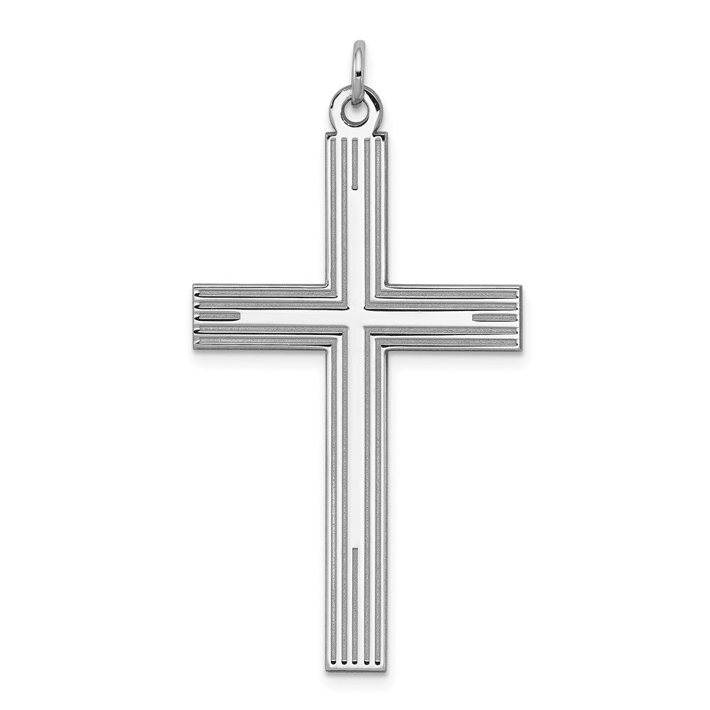 Sterling Silver Rhodium-plated Laser Designed Cross Pendant