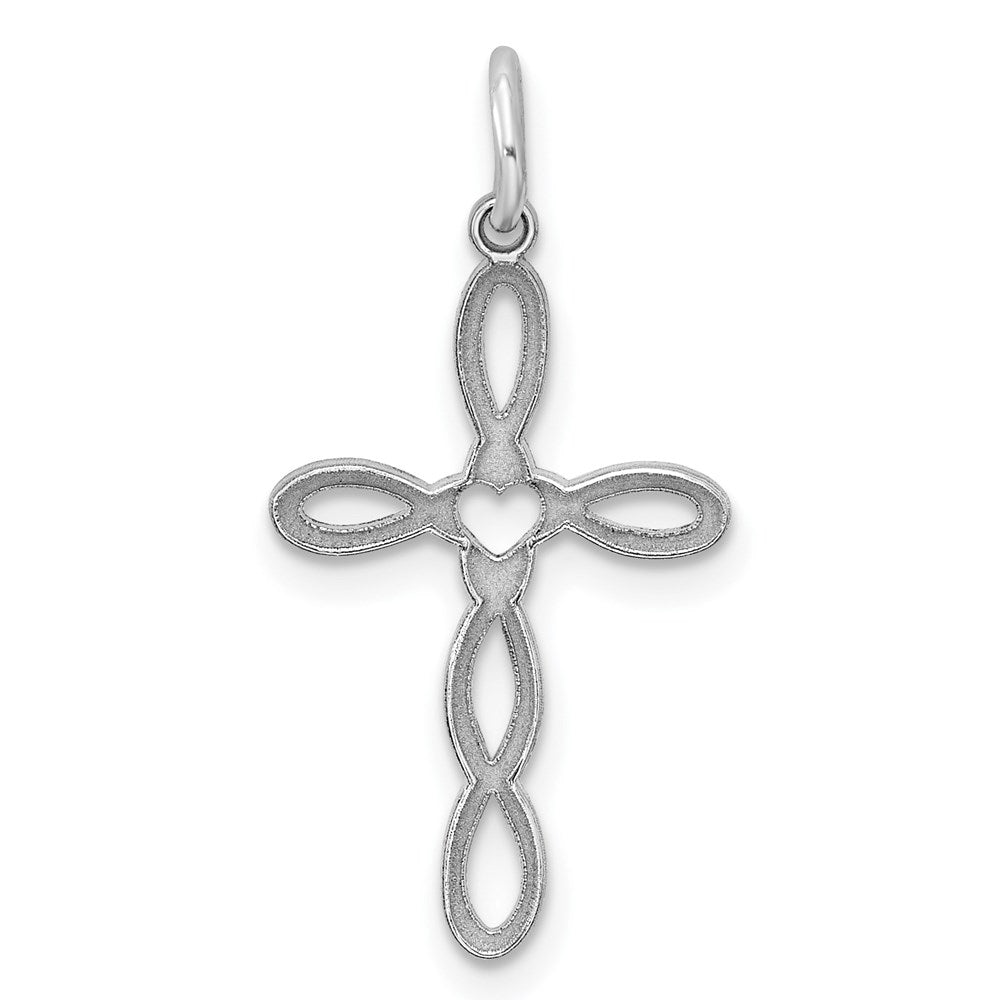 Sterling Silver Rhodium-plated Laser Designed Cross Pendant