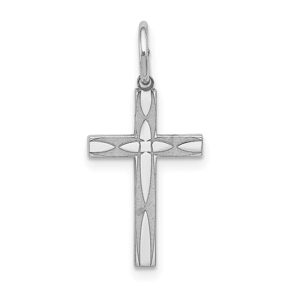 Sterling Silver Rhodium-plated Laser Designed Cross Charm