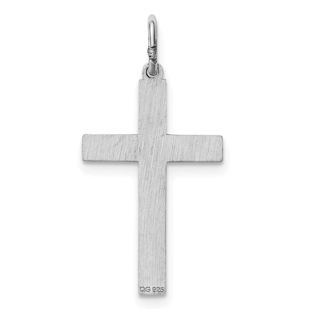 Sterling Silver Rhodium-plated Laser Designed Cross Pendant