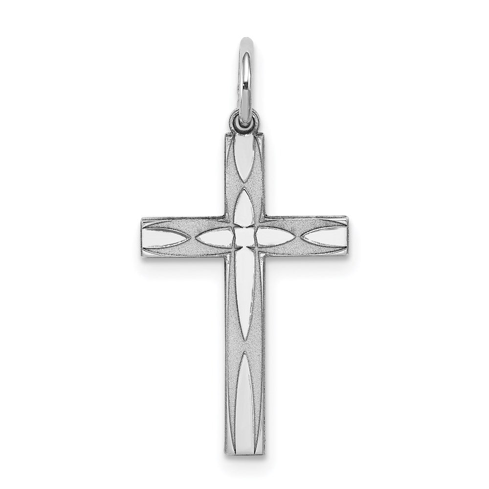 Sterling Silver Rhodium-plated Laser Designed Cross Pendant