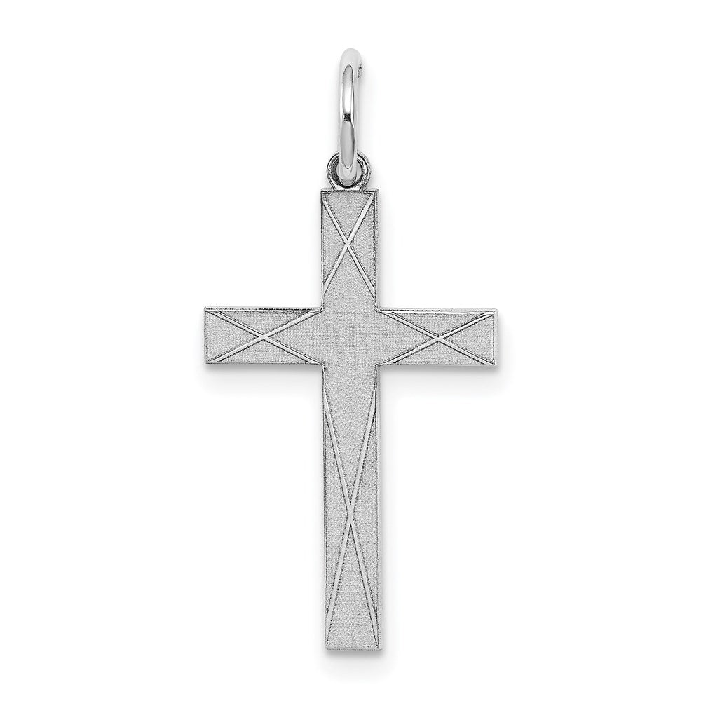 Sterling Silver Rhodium-plated Laser Designed Cross Pendant