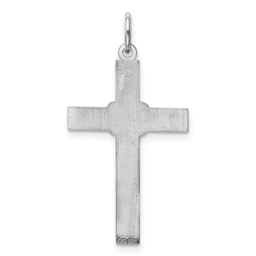 Sterling Silver Rhodium-plated Laser Designed Cross Pendant