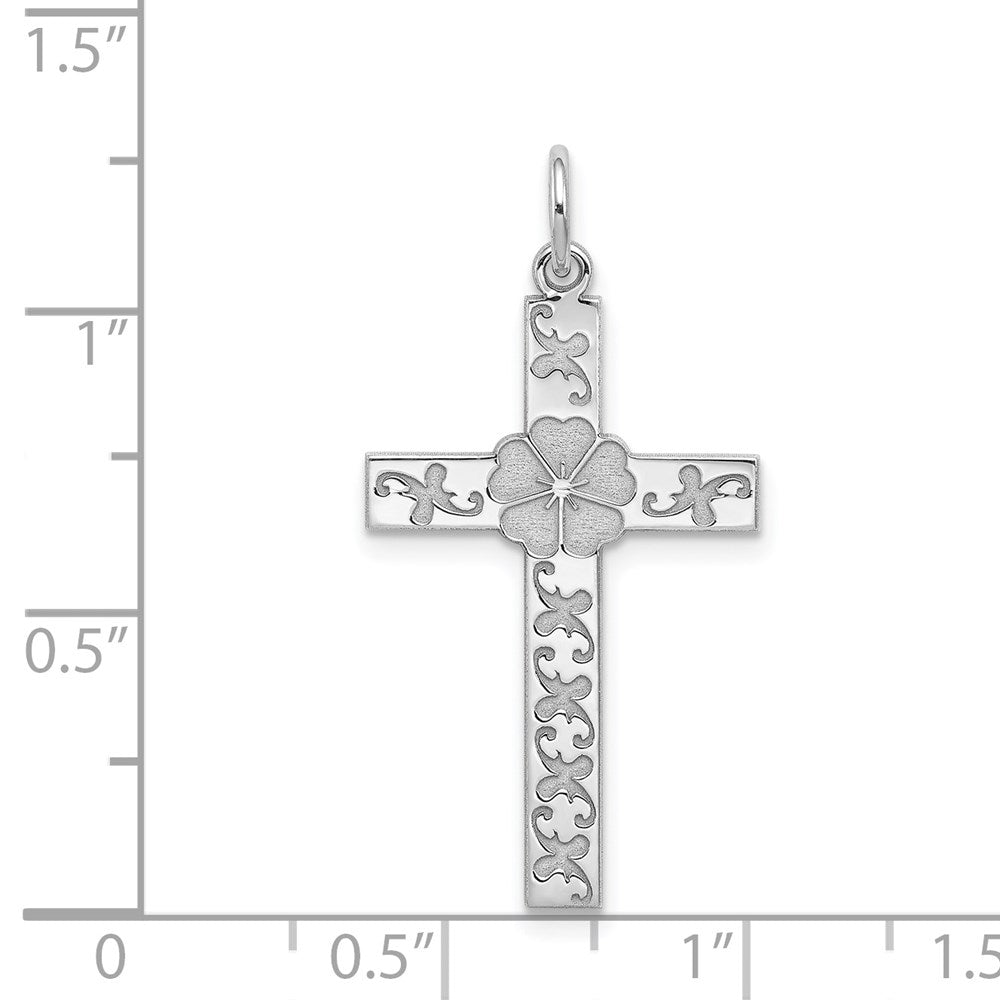 Sterling Silver Rhodium-plated Laser Designed Cross Pendant