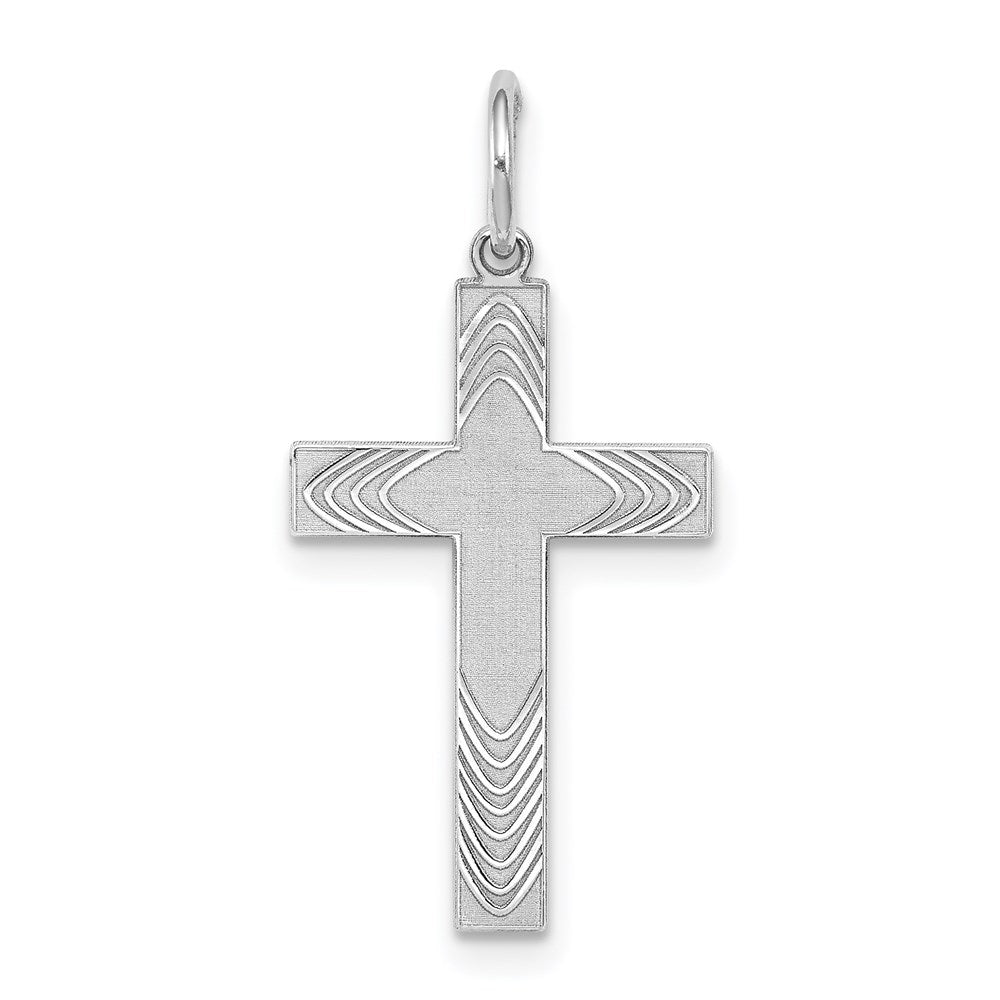 Sterling Silver Rhodium-plated Laser Designed Cross Pendant