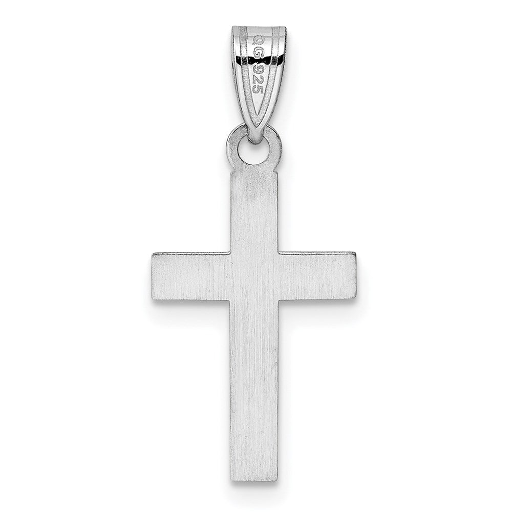 Sterling Silver Rhodium-plated Pink Enameled Heart Cross Charm