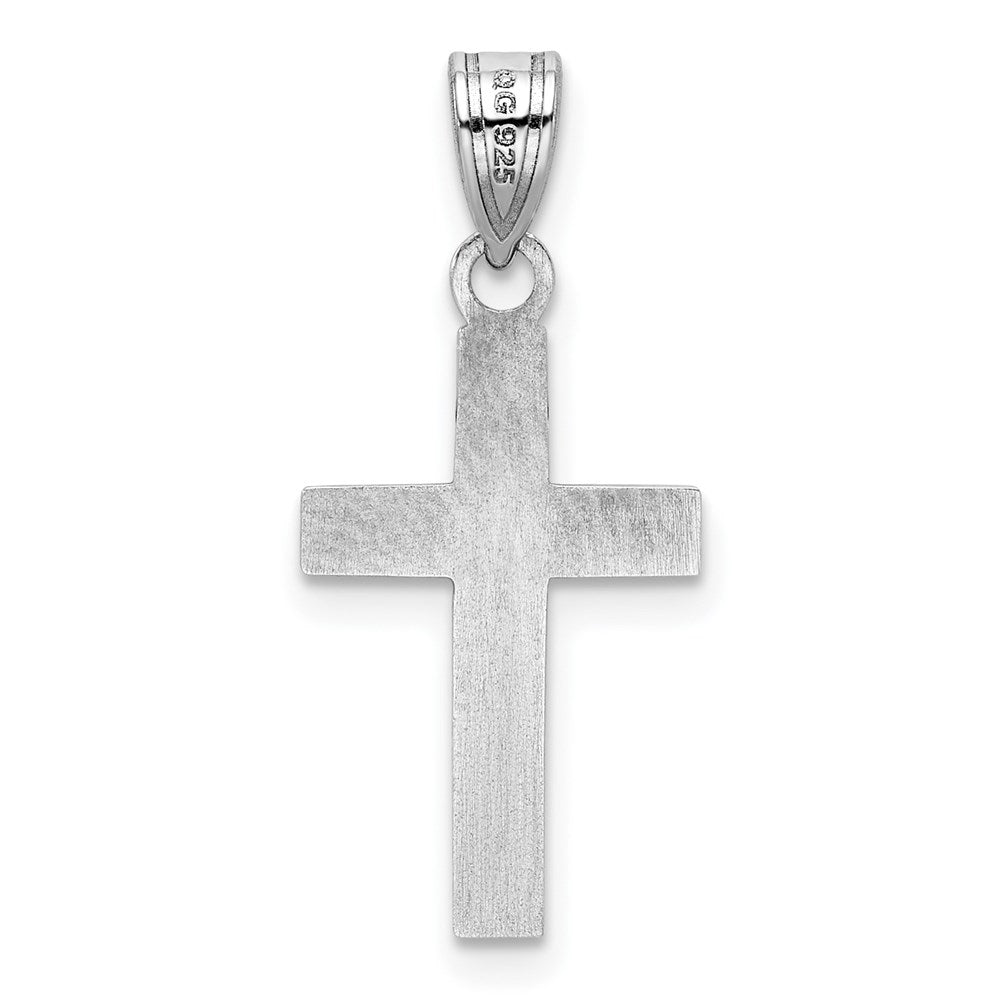 Sterling Silver Rhodium-plated Black Enameled Cross Hatch Cross Charm