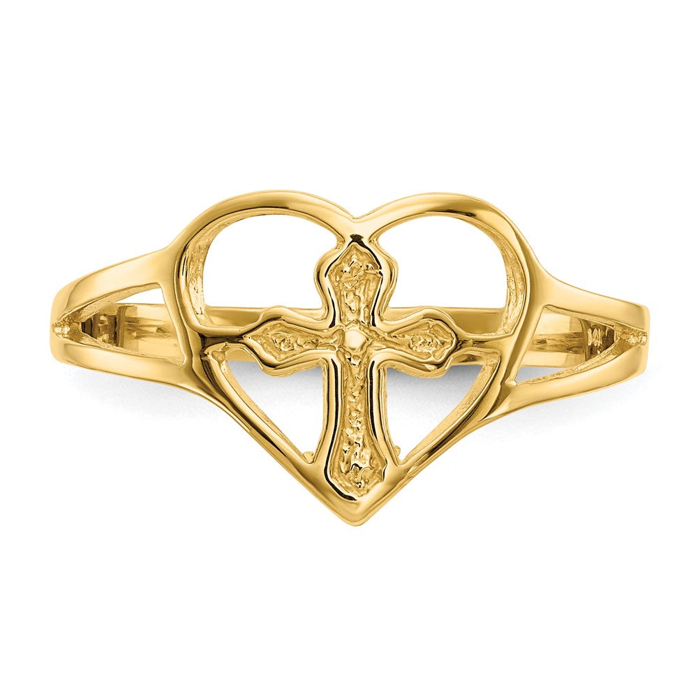 14k Cross in Heart Ring