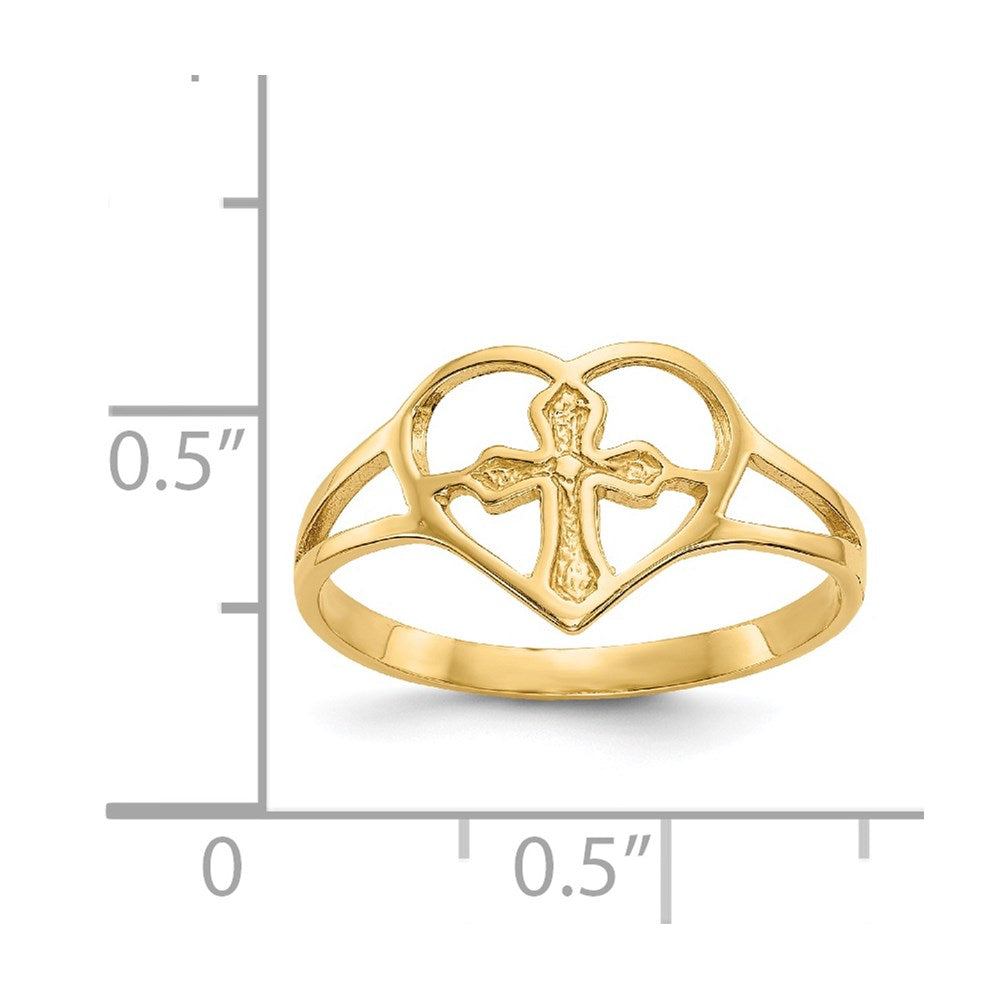 14k Cross in Heart Ring