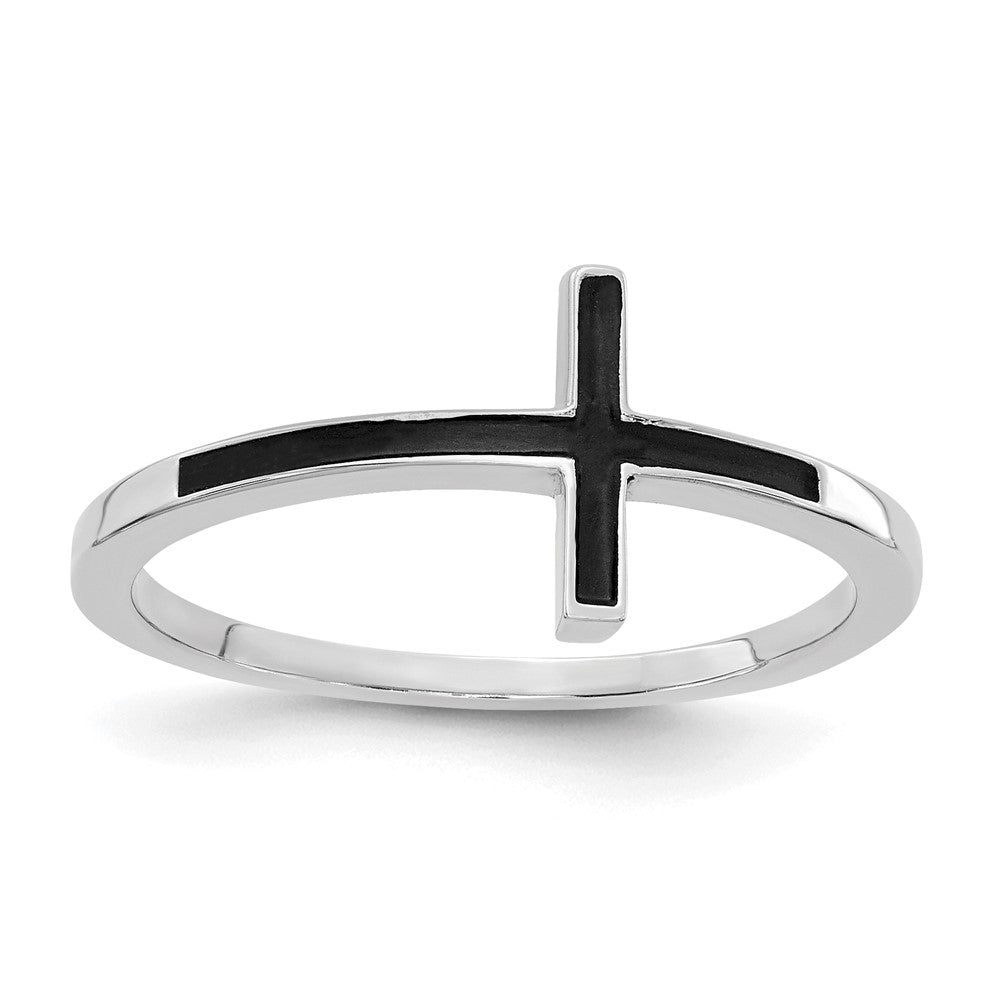 14k White Gold Antiqued Sideways Cross Ring