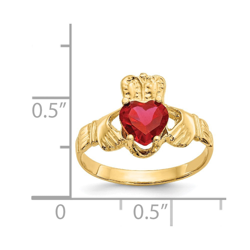 14k July CZ Birthstone Claddagh Ring