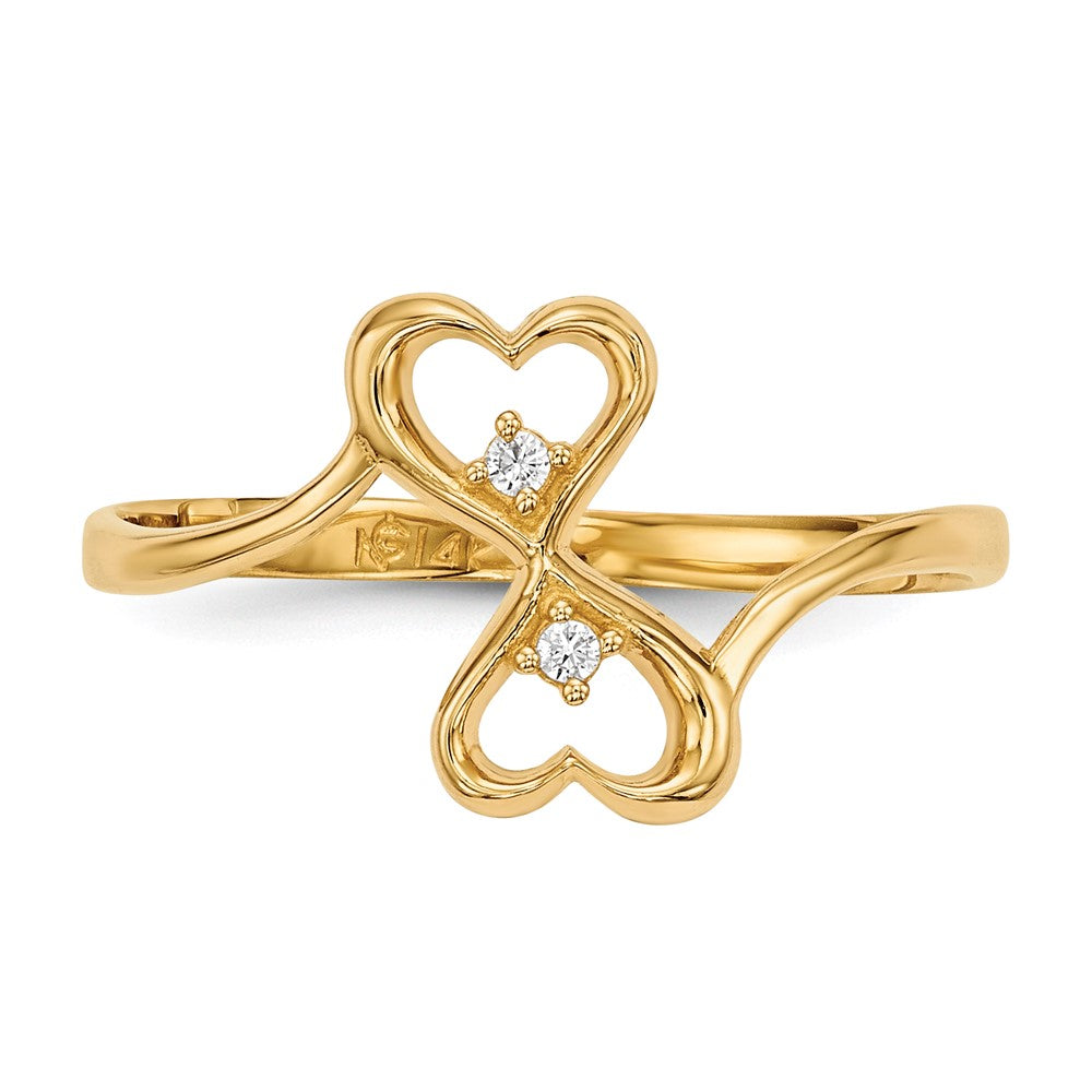 14k CZ Double Heart Ring