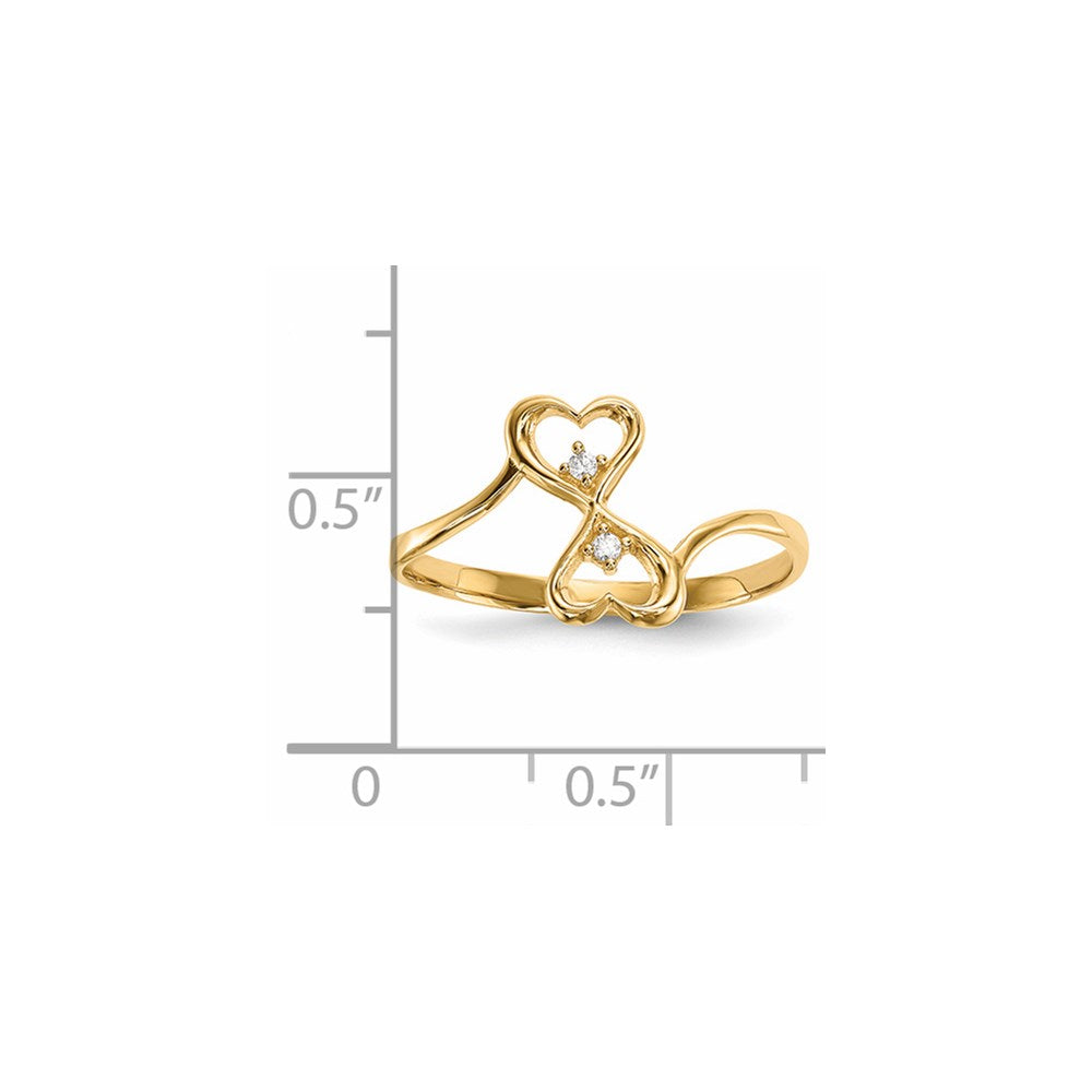 14k CZ Double Heart Ring