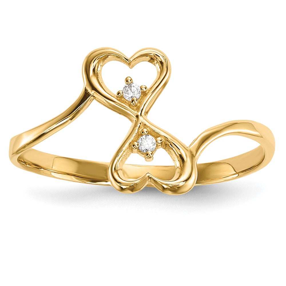 14k CZ Double Heart Ring