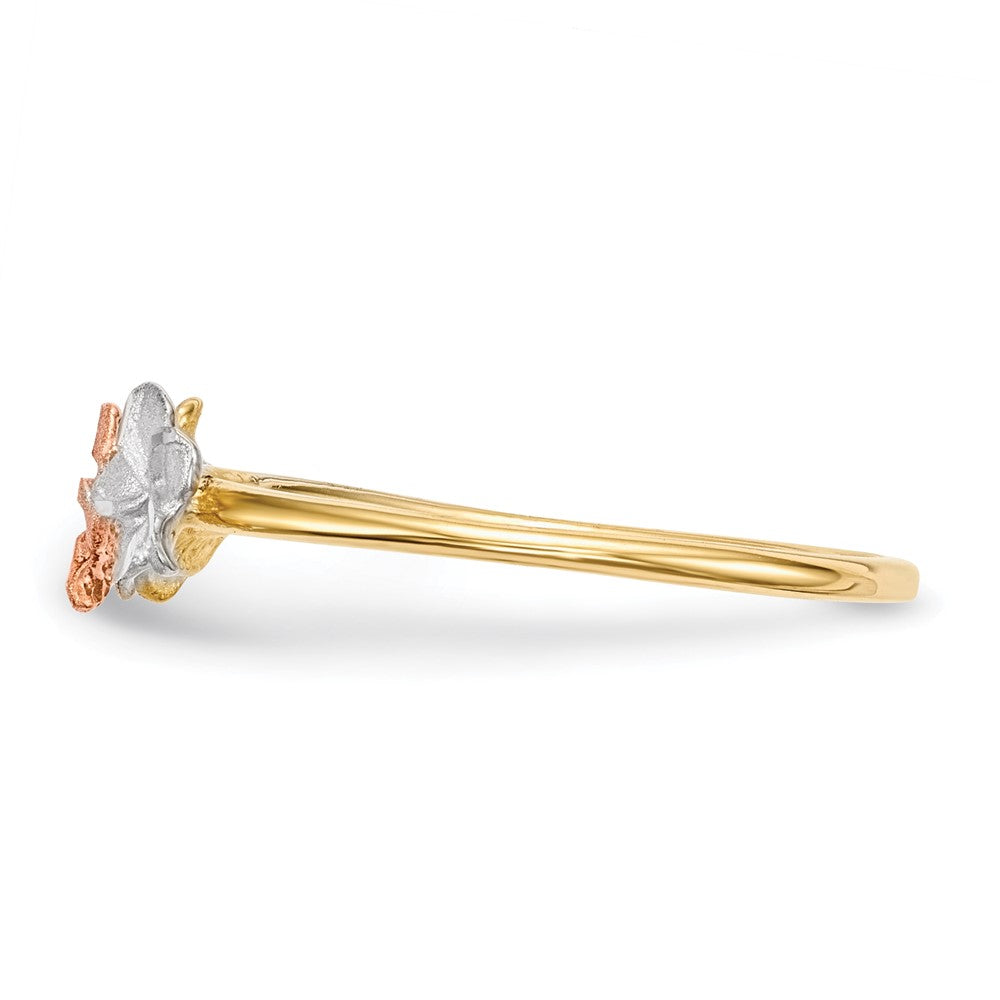 14k Two-tone w/White Rhodium Polished and Satin 3 Flower Ring