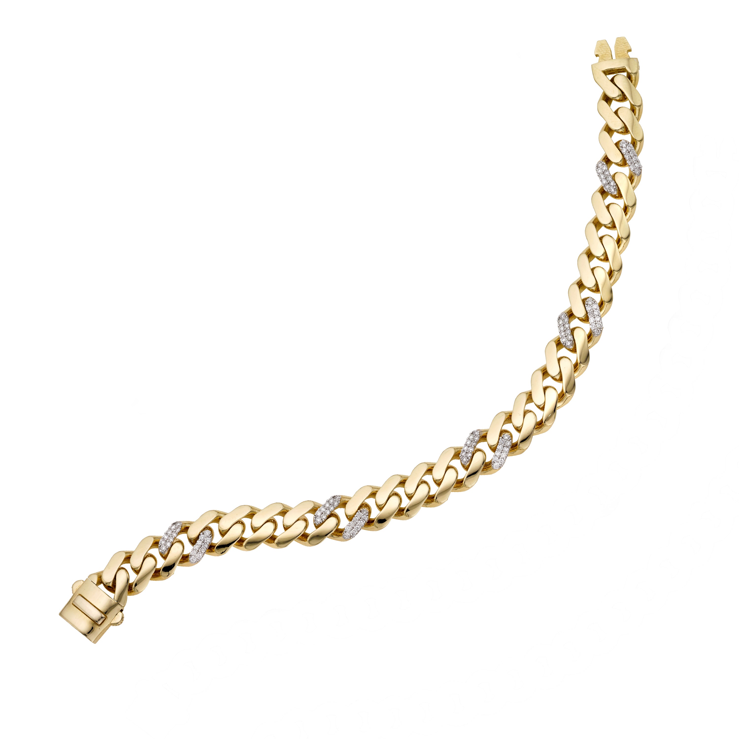 14K Yellow Gold 9.5mm Lite Miami Cuban 18" Chain with Diamond Stations Necklace