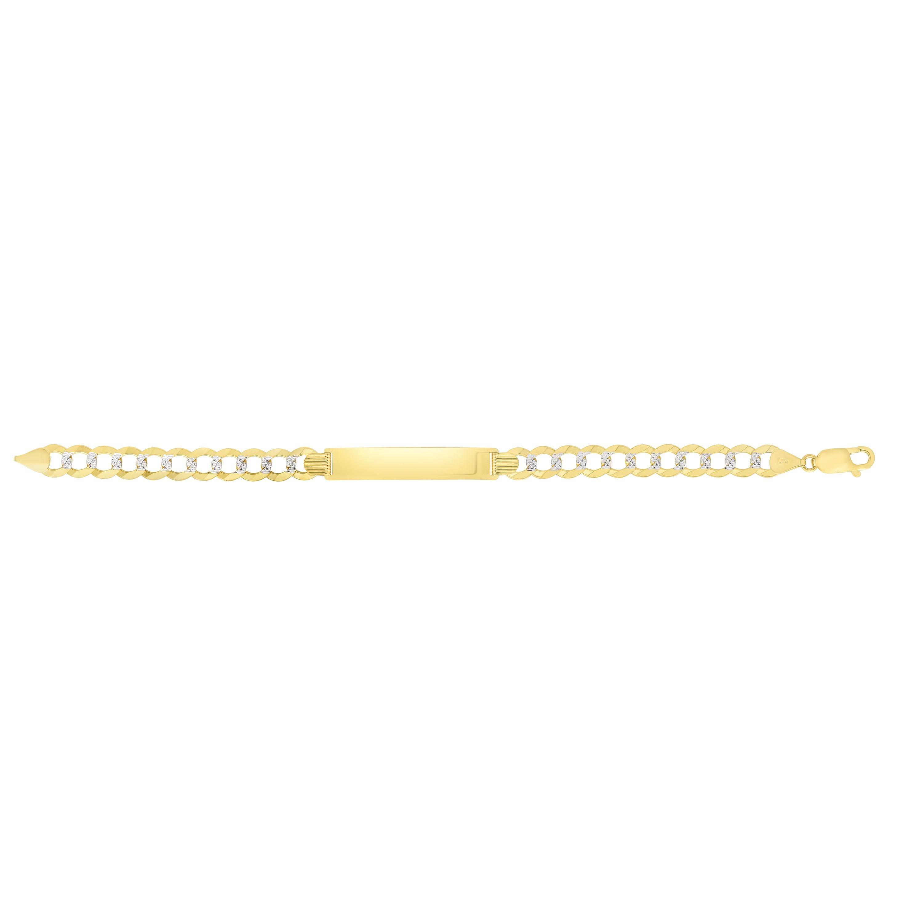 14K Yellow and White Gold 10mm Pave Curb ID 8.5" Bracelet